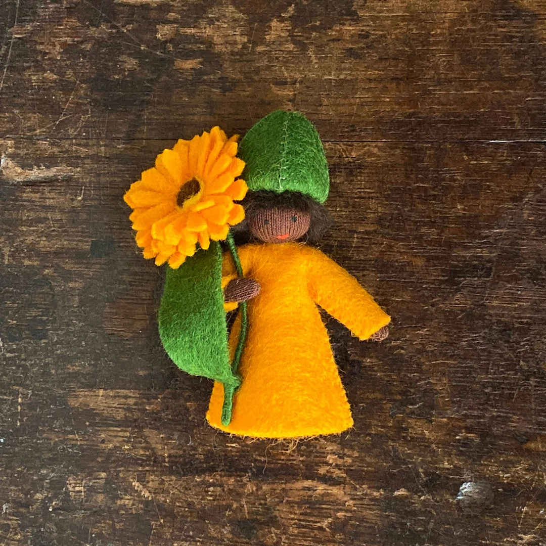 Fairies Toys Handmade Wool Flower Fairy - Orange Calendula - Black 4 Fairies Toys Handmade Wool Flower Fairy - Orange Calendula - Black