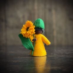 Fairies Toys Handmade Wool Flower Fairy - Orange Calendula - Black