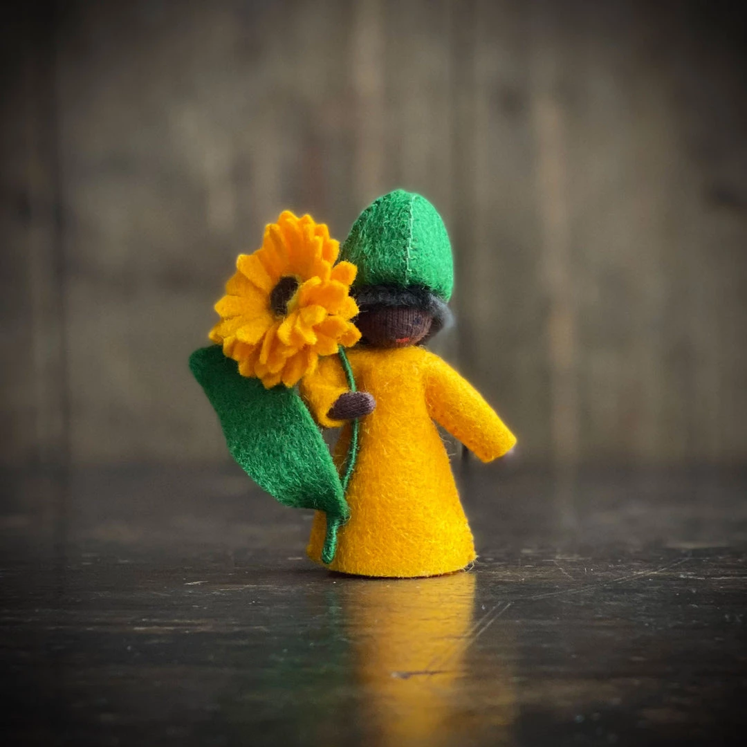 Fairies Toys Handmade Wool Flower Fairy - Orange Calendula - Black 3 Fairies Toys Handmade Wool Flower Fairy - Orange Calendula - Black