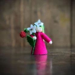 Fairies Handmade Wool Flower Fairy - Raspberry - White