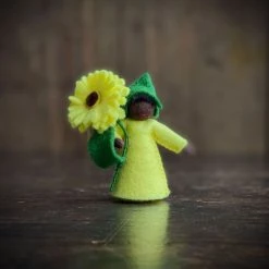 Fairies Handmade Wool Flower Fairy - Yellow Calendula - Black Toys