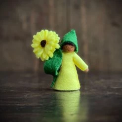 Fairies Handmade Wool Flower Fairy - Yellow Calendula - Brown