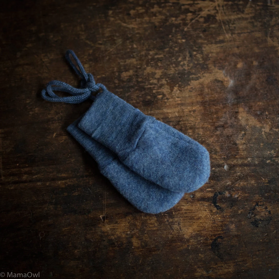 Engel Baby Wool 100% Organic Merino Wool Fleece Mittens - Blue Melange 3 Engel Baby Wool 100% Organic Merino Wool Fleece Mittens - Blue Melange