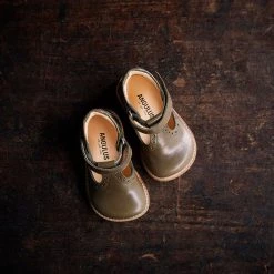 Angulus Toddler Brogue T-Bar Shoes - Dark Olive