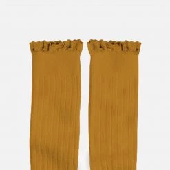 Collegien Babies & Kids Cotton Knee Socks With Lace - Mustard Cotton & Linen