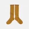 Collegien Babies & Kids Cotton Knee Socks With Lace - Mustard Cotton & Linen