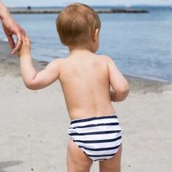 Petit Crabe Leo Swim Nappy - White/Blue Stripe Swimwear