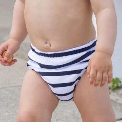 Petit Crabe Leo Swim Nappy - White/Blue Stripe Swimwear