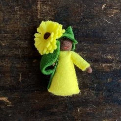 Fairies Handmade Wool Flower Fairy - Yellow Calendula - Black Toys
