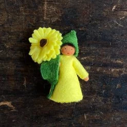 Fairies Handmade Wool Flower Fairy - Yellow Calendula - Brown