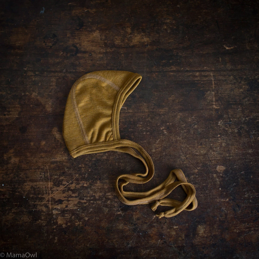 SISKIN By Engel Baby Wool Exclusive Organic Merino Wool & Silk Baby Bonnet - Deep Ochre 3 SISKIN By Engel Baby Wool Exclusive Organic Merino Wool & Silk Baby Bonnet - Deep Ochre