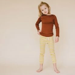 Mabo Organic Cotton Leggings - Natural/Chartreuse Stripe