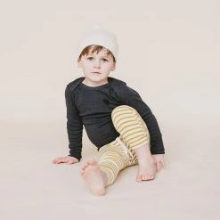 Mabo Organic Cotton Leggings - Natural/Chartreuse Stripe