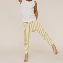 Mabo Organic Cotton Leggings - Natural/Chartreuse Stripe