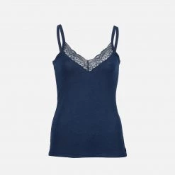 Engel Women's Organic Merino Wool & Silk Strappy Lace Vest - Navy Blue Outlet