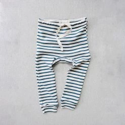 Mabo Cotton & Linen Organic Cotton Leggings - Natural/Azure Stripe