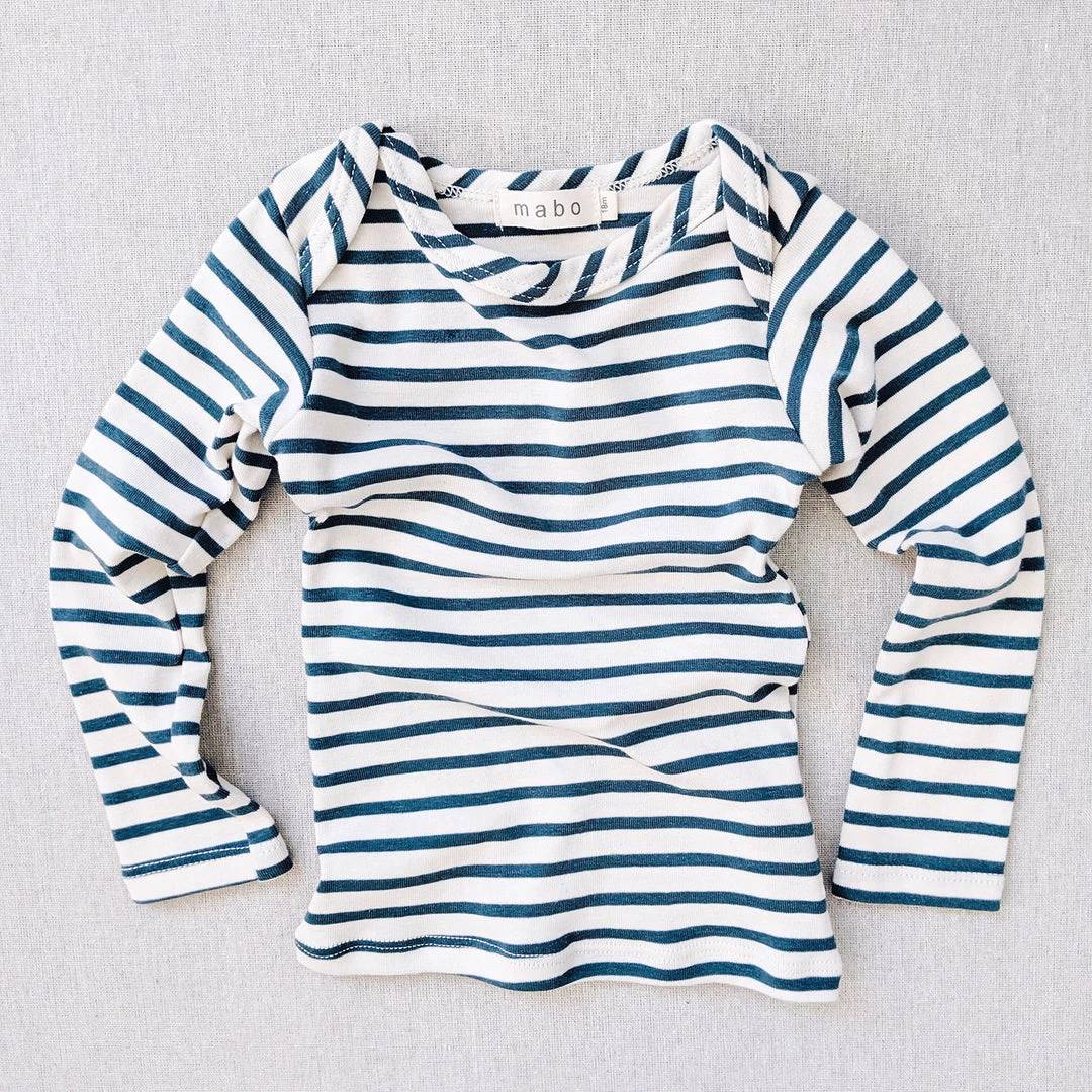 Mabo Organic Cotton LS Tee - Natural/Azure Stripe 3 Mabo Organic Cotton LS Tee - Natural/Azure Stripe