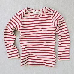 Mabo Cotton & Linen Organic Cotton LS Tee - Natural/Scarlet Stripe