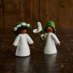 Fairies Toys Handmade Wool Fairy Holding Flower - Snowdrop - Brown
