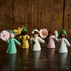 Fairies Handmade Wool Fairy Holding Flower - Crocus - Black