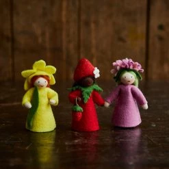 Fairies Toys Handmade Wool Fairy With Flower Headdress - Strawberry - Black