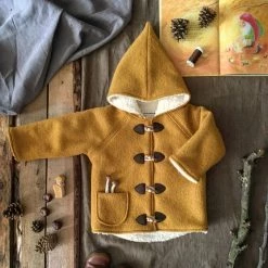 Kleine Schobbejak Kids Wool Wool/Cotton Sherpa Pixie Hooded Coat - Ochre