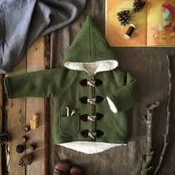 Kleine Schobbejak Wool/Cotton Sherpa Pixie Hooded Coat - Moss Green