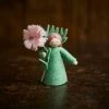 Fairies Toys Handmade Wool Fairy Holding Flower - Carnation - White