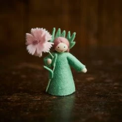 Fairies Toys Handmade Wool Fairy Holding Flower - Carnation - White
