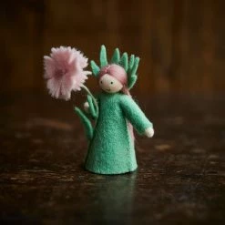 Fairies Toys Handmade Wool Fairy Holding Flower - Carnation - White