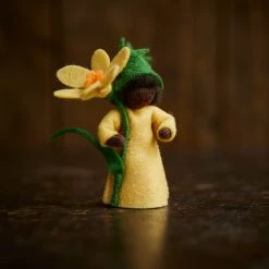 Fairies Handmade Wool Fairy Holding Flower - Crocus - Black
