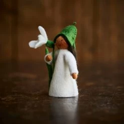 Fairies Toys Handmade Wool Fairy Holding Flower - Snowdrop - Brown