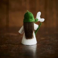 Fairies Toys Handmade Wool Fairy Holding Flower - Snowdrop - Brown