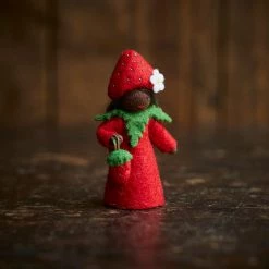 Fairies Toys Handmade Wool Fairy With Flower Headdress - Strawberry - Black