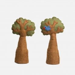 Papoose Toys Felted Wool Tree With Bird - Set Of 2