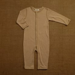 SISKIN Baby Wool Merino Wool/Silk Pointelle Pyjamas/ Romper - Caramel