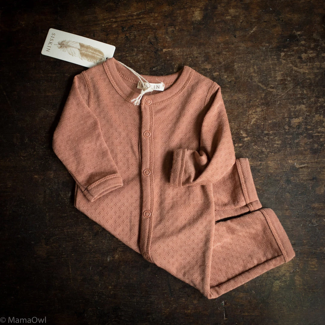 SISKIN Merino Wool/Silk Pointelle Pyjamas/ Romper - Rosewood Baby Wool 3 SISKIN Merino Wool/Silk Pointelle Pyjamas/ Romper - Rosewood Baby Wool