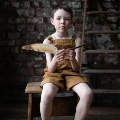 Monty & Co Cotton Porter Short Dungaree - Tan Cotton & Linen