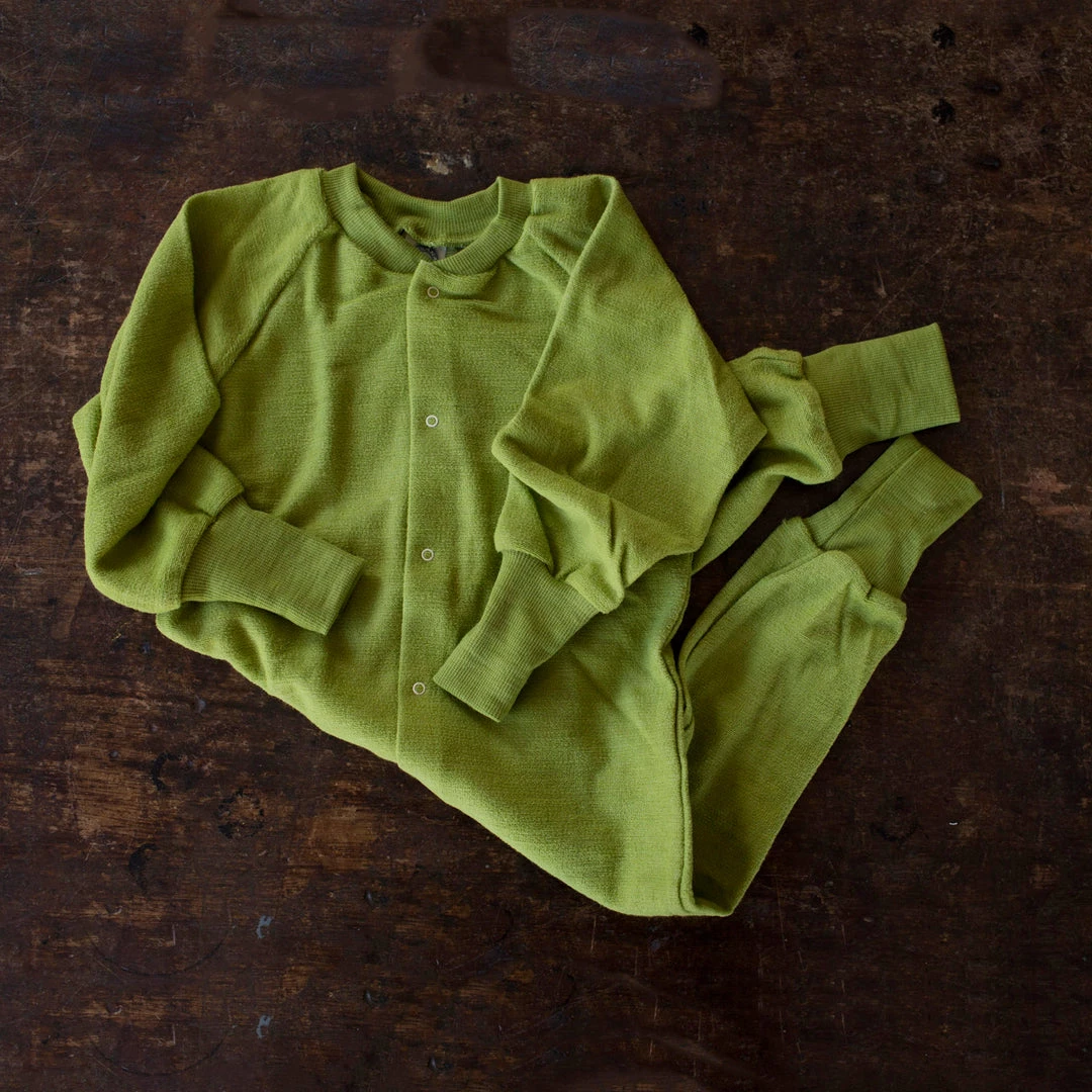 Cosilana Organic Merino Wool Kids Terry Pyjamas/Romper - Green Baby Wool 3 Cosilana Organic Merino Wool Kids Terry Pyjamas/Romper - Green Baby Wool