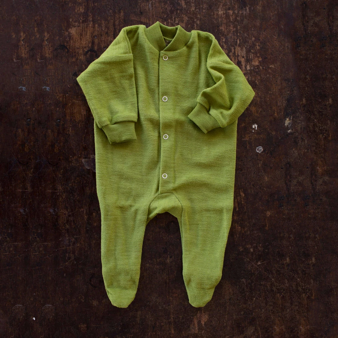 Cosilana Organic Merino Wool Baby Terry Pyjamas - Green Baby Wool 3 Cosilana Organic Merino Wool Baby Terry Pyjamas - Green Baby Wool