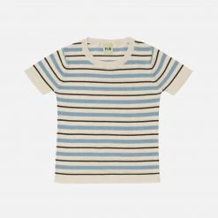 FUB SALE Organic Cotton Stripe Tee - Ecru/Cloudy Blue