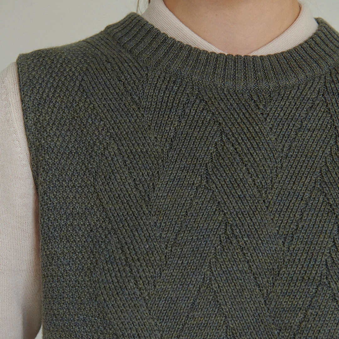 FUB Women's Merino Wool Vest - Green Melange 5 FUB Women's Merino Wool Vest - Green Melange