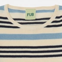 FUB SALE Organic Cotton Contrast Stripe Top - Ecru/Dark Navy