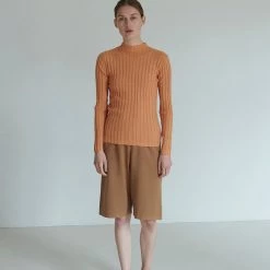 FUB Women's Organic Cotton High Neck Rib Top - Apricot