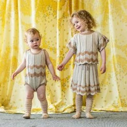 Mabli SALE Cotton/Linen Igam Ogam Romper - Sand/Putty