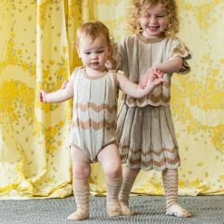 Mabli SALE Cotton/Linen Igam Ogam Romper - Sand/Putty
