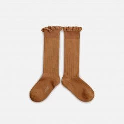Collegien Babies & Kids Cotton Knee Socks With Lace - Caramel Cotton & Linen