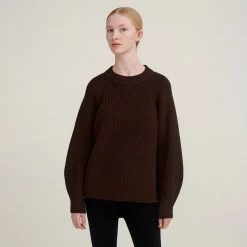 FUB Women’s Merino Wool Chunky Rib Sweater - Walnut Adults
