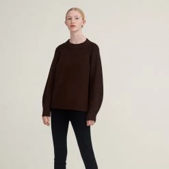FUB Women’s Merino Wool Chunky Rib Sweater - Walnut Adults