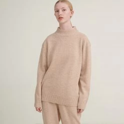 FUB Women’s Lambswool Turtleneck Sweater - Oatmeal Outlet